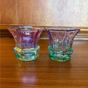 Partylite Mardi Gras Glass Votive Candle Holders Set of 2